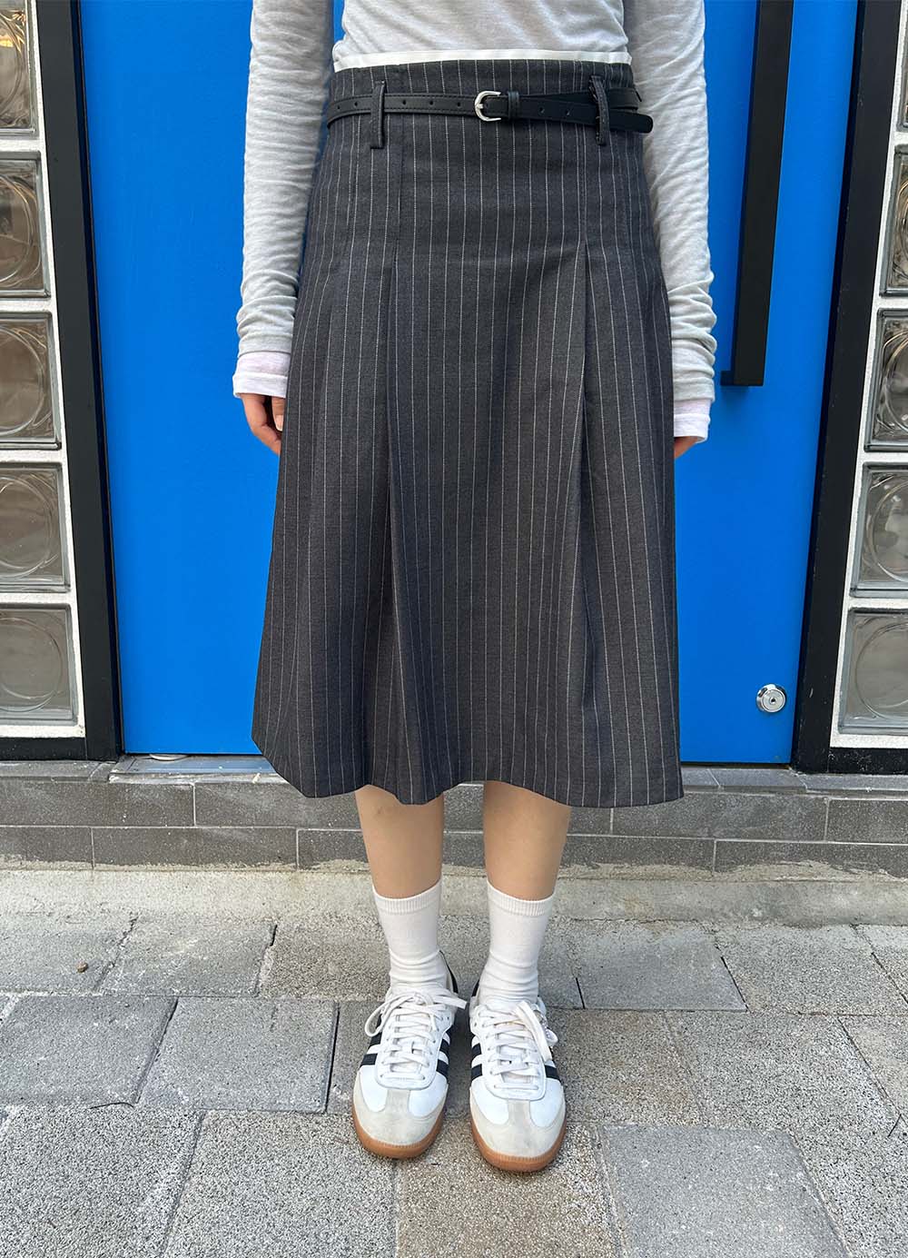 Pin Stripe Belt Skirt