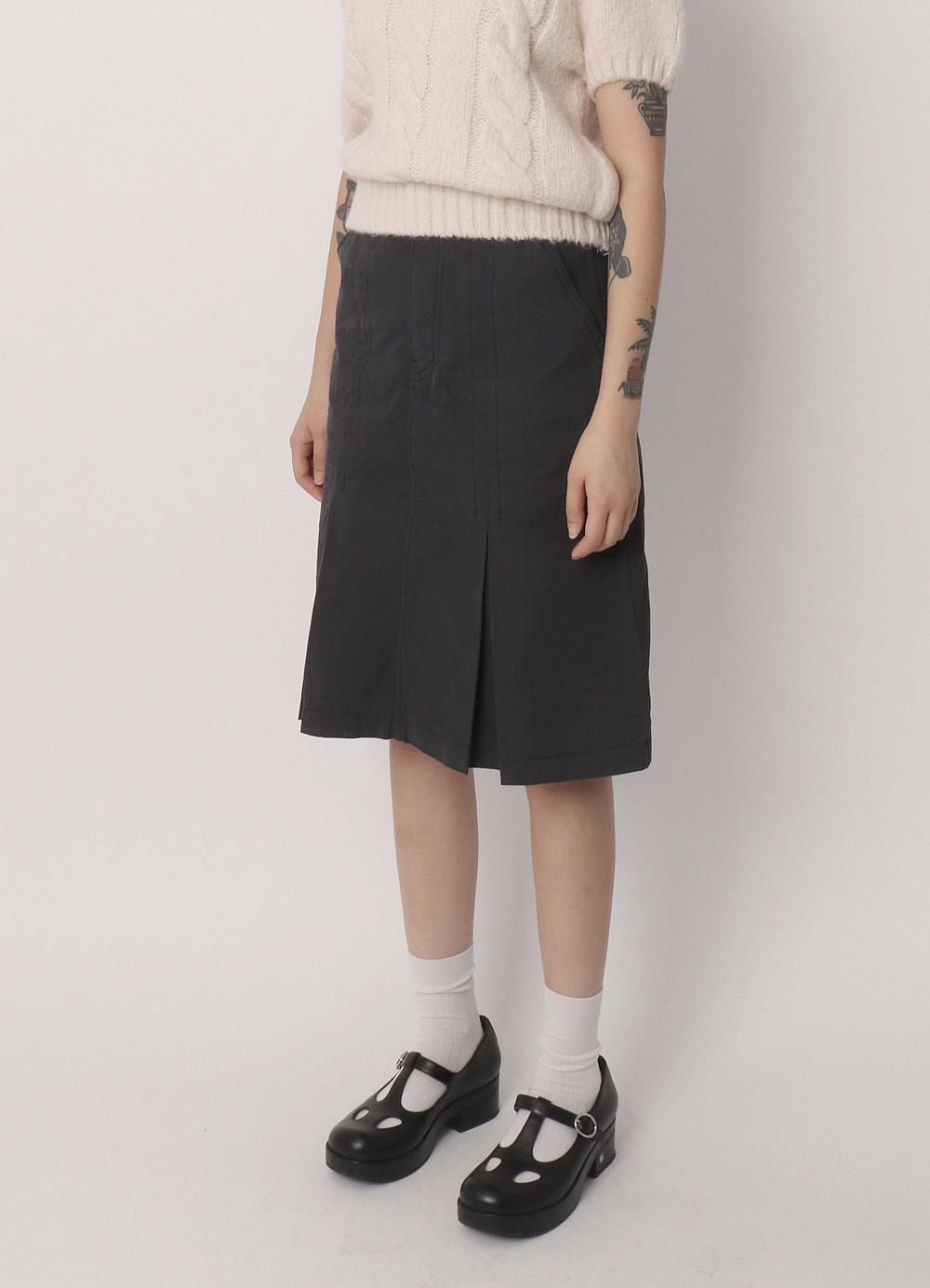 Peach Cotton Midi Skirt / Charcoal